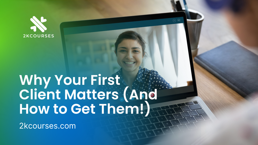 Young freelancer having a Zoom meeting with their first freelance client on a laptop, seated at a home workspace.